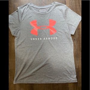 Grey and coral UA top.